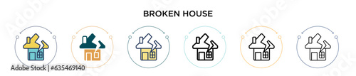 Broken house icon in filled, thin line, outline and stroke style. Vector illustration of two colored and black broken house vector icons designs can be used for mobile, ui, web