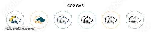 Co2 gas icon in filled, thin line, outline and stroke style. Vector illustration of two colored and black co2 gas vector icons designs can be used for mobile, ui, web