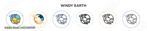 Windy earth icon in filled, thin line, outline and stroke style. Vector illustration of two colored and black windy earth vector icons designs can be used for mobile, ui, web