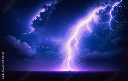 Thunderstorm lightning in the night sky. 