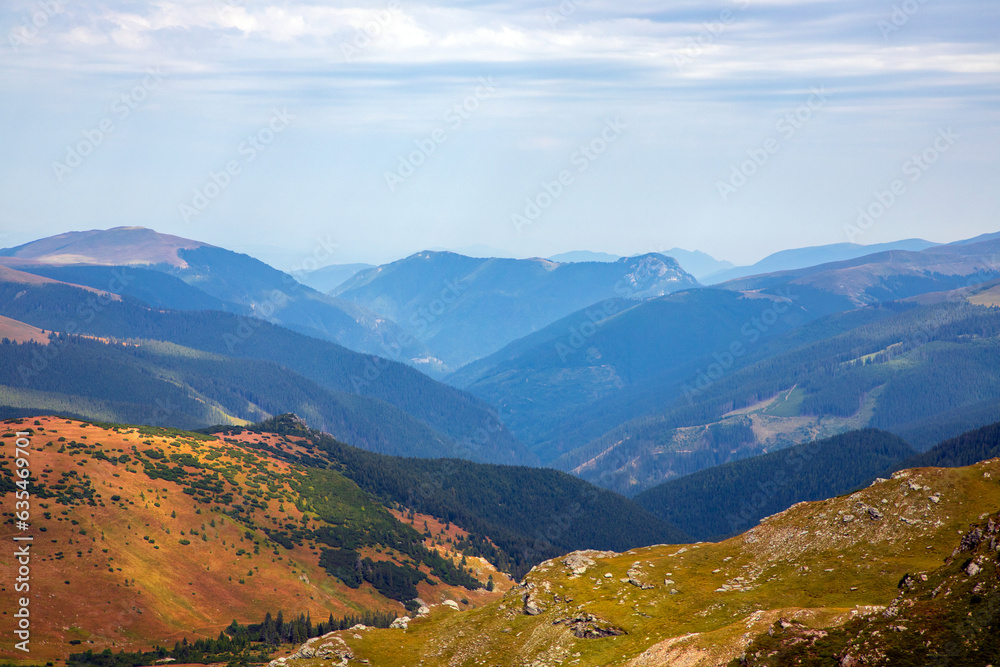Landscape with the Parang mountains in Romania seen from the Transalpina road