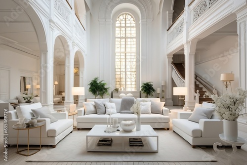 Inside a luxurious white living room with white decor  Generative Ai