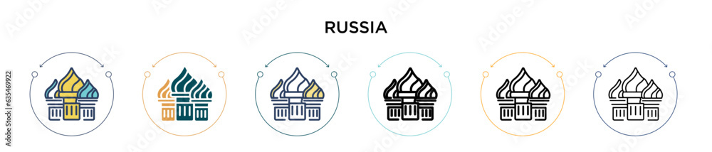 Russia icon in filled, thin line, outline and stroke style. Vector illustration of two colored and black russia vector icons designs can be used for mobile, ui, web