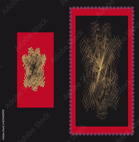 Golden mystical abstraction. Contemporary art. Avant-garde art. Geometric abstract background. Cubism