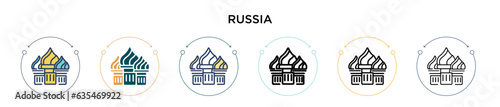 Russia icon in filled, thin line, outline and stroke style. Vector illustration of two colored and black russia vector icons designs can be used for mobile, ui, web