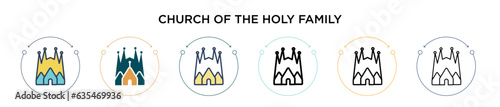 Church of the holy family icon in filled, thin line, outline and stroke style. Vector illustration of two colored and black church of the holy family vector icons designs can be used for mobile, ui,
