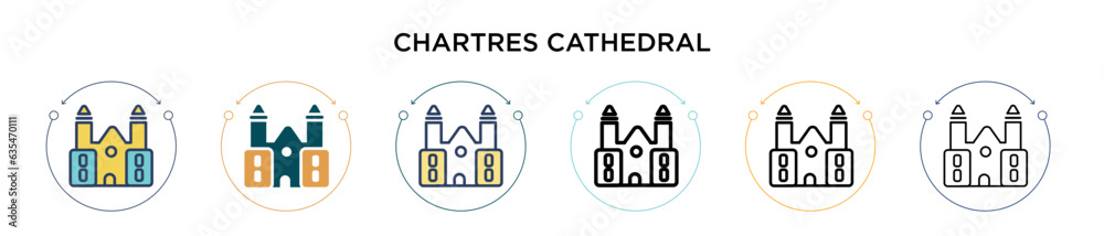 Chartres cathedral icon in filled, thin line, outline and stroke style. Vector illustration of two colored and black chartres cathedral vector icons designs can be used for mobile, ui, web