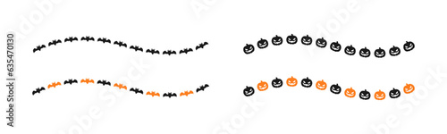 Separator Border illustration line set of cute jack o lanterns, bats, trick or treat icon pattern for Halloween day
