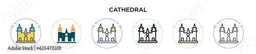 Cathedral icon in filled, thin line, outline and stroke style. Vector illustration of two colored and black cathedral vector icons designs can be used for mobile, ui, web