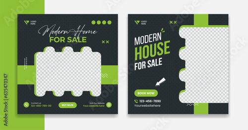 Creative real estate social media design, modern building, resident, house nad home vector template