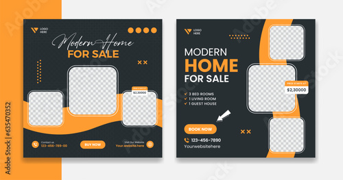 Creative real estate social media design, modern building, resident, house nad home vector template