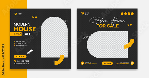 Creative real estate social media design, modern building, resident, house nad home vector template