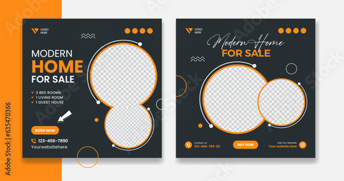 Creative real estate social media design, modern building, resident, house nad home vector template