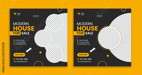 Creative real estate social media design, modern building, resident, house nad home vector template