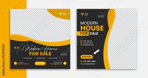 Creative real estate social media design, modern building, resident, house nad home vector template