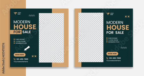 Creative real estate social media design, modern building, resident, house nad home vector template