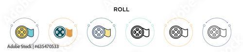 Roll icon in filled, thin line, outline and stroke style. Vector illustration of two colored and black roll vector icons designs can be used for mobile, ui, web