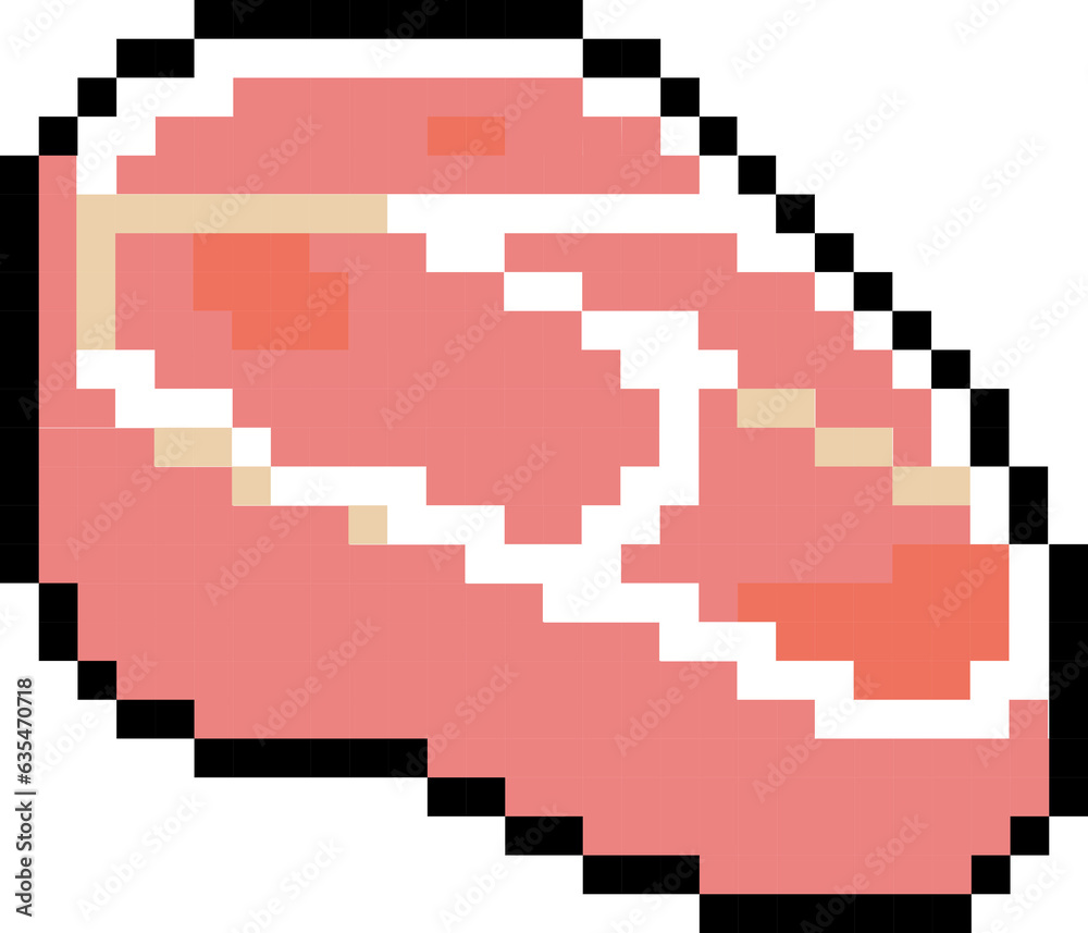 Raw steak cartoon icon in pixel style Raw steak cartoon icon in pixel style