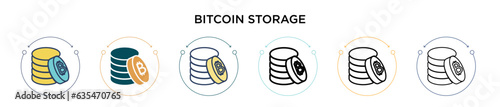 Bitcoin storage icon in filled, thin line, outline and stroke style. Vector illustration of two colored and black bitcoin storage vector icons designs can be used for mobile, ui, web