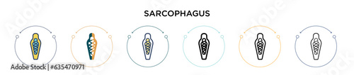 Sarcophagus icon in filled, thin line, outline and stroke style. Vector illustration of two colored and black sarcophagus vector icons designs can be used for mobile, ui, web
