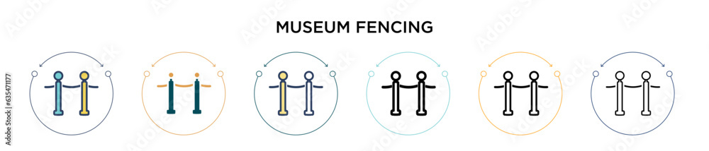 Fototapeta premium Museum fencing icon in filled, thin line, outline and stroke style. Vector illustration of two colored and black museum fencing vector icons designs can be used for mobile, ui, web