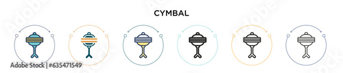 Cymbal icon in filled, thin line, outline and stroke style. Vector illustration of two colored and black cymbal vector icons designs can be used for mobile, ui, web
