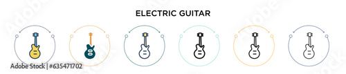 Electric guitar icon in filled, thin line, outline and stroke style. Vector illustration of two colored and black electric guitar vector icons designs can be used for mobile, ui, web