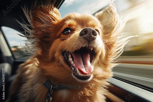 Cute dog illustration in the car, dog life concept. Generative AI