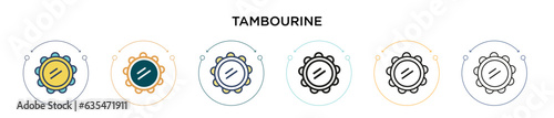 Tambourine icon in filled, thin line, outline and stroke style. Vector illustration of two colored and black tambourine vector icons designs can be used for mobile, ui, web