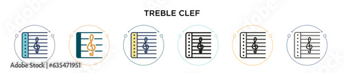 Treble clef icon in filled, thin line, outline and stroke style. Vector illustration of two colored and black treble clef vector icons designs can be used for mobile, ui, web