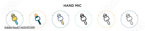 Hand mic icon in filled, thin line, outline and stroke style. Vector illustration of two colored and black hand mic vector icons designs can be used for mobile, ui, web