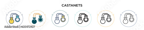 Castanets icon in filled, thin line, outline and stroke style. Vector illustration of two colored and black castanets vector icons designs can be used for mobile, ui, web