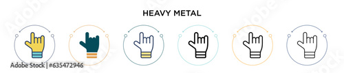 Heavy metal icon in filled, thin line, outline and stroke style. Vector illustration of two colored and black heavy metal vector icons designs can be used for mobile, ui, web