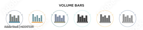 Volume bars icon in filled, thin line, outline and stroke style. Vector illustration of two colored and black volume bars vector icons designs can be used for mobile, ui, web