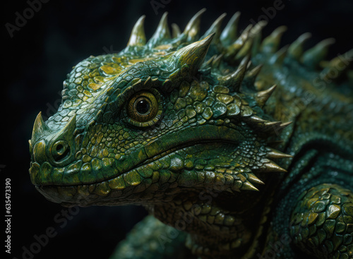 Green fantasy dragon portrait created with Generative AI technology