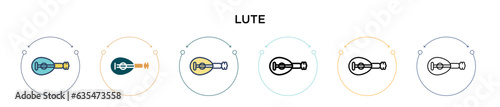 Lute icon in filled, thin line, outline and stroke style. Vector illustration of two colored and black lute vector icons designs can be used for mobile, ui, web