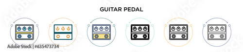 Guitar pedal icon in filled, thin line, outline and stroke style. Vector illustration of two colored and black guitar pedal vector icons designs can be used for mobile, ui, web