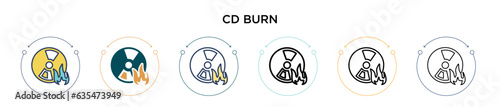 Cd burn icon in filled, thin line, outline and stroke style. Vector illustration of two colored and black cd burn vector icons designs can be used for mobile, ui, web