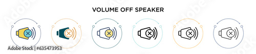 Volume off speaker icon in filled, thin line, outline and stroke style. Vector illustration of two colored and black volume off speaker vector icons designs can be used for mobile, ui, web