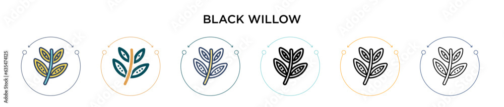 Black willow icon in filled, thin line, outline and stroke style. Vector illustration of two colored and black black willow vector icons designs can be used for mobile, ui, web