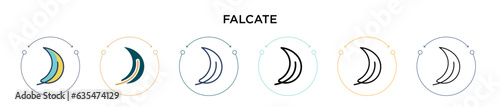 Falcate icon in filled, thin line, outline and stroke style. Vector illustration of two colored and black falcate vector icons designs can be used for mobile, ui, web photo