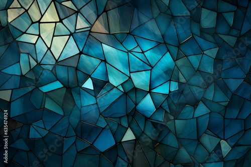 Intricate teal mosaic, Abstract vector background composed of interlocking and dynamic triangles Generative AI