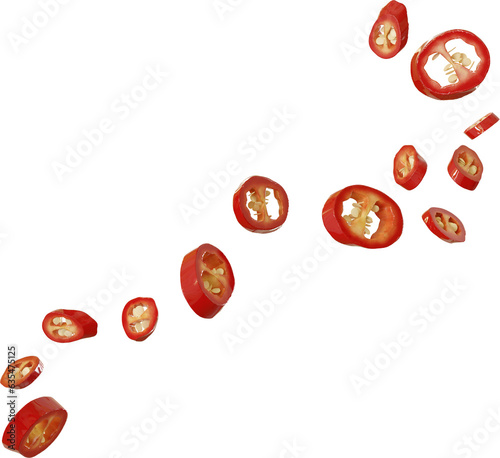 3d render red chilli pepper slices