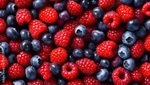 fresh raspberries and blueberries