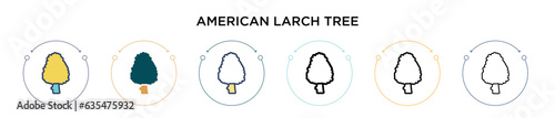 American larch tree icon in filled, thin line, outline and stroke style. Vector illustration of two colored and black american larch tree vector icons designs can be used for mobile, ui, web