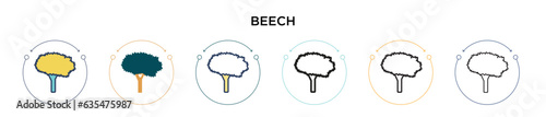 Beech icon in filled, thin line, outline and stroke style. Vector illustration of two colored and black beech vector icons designs can be used for mobile, ui, web