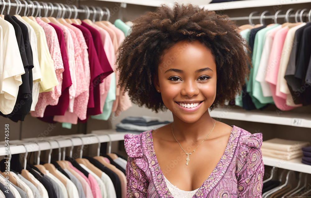Young african american woman shopping in mall, generative ai Young african american woman shopping in mall, generative ai