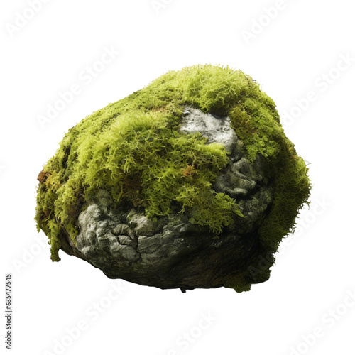 Moss-covered rock. isolated object, transparent background