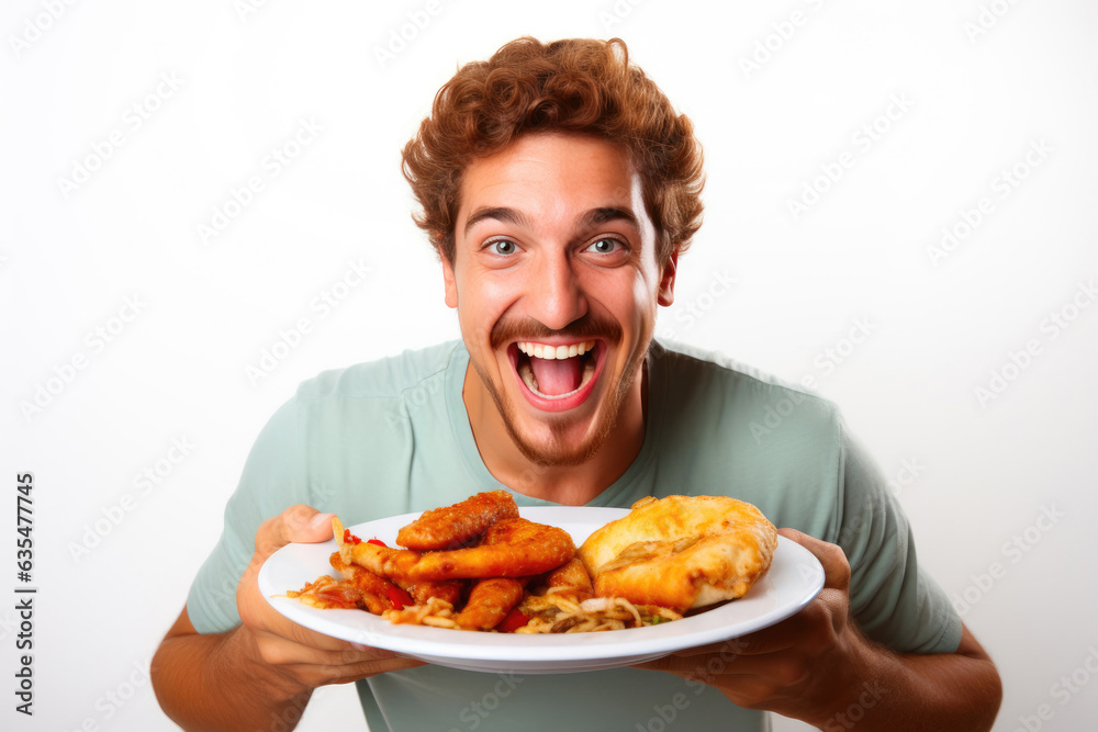 Studio Portrait of a Cheerful Man Dining