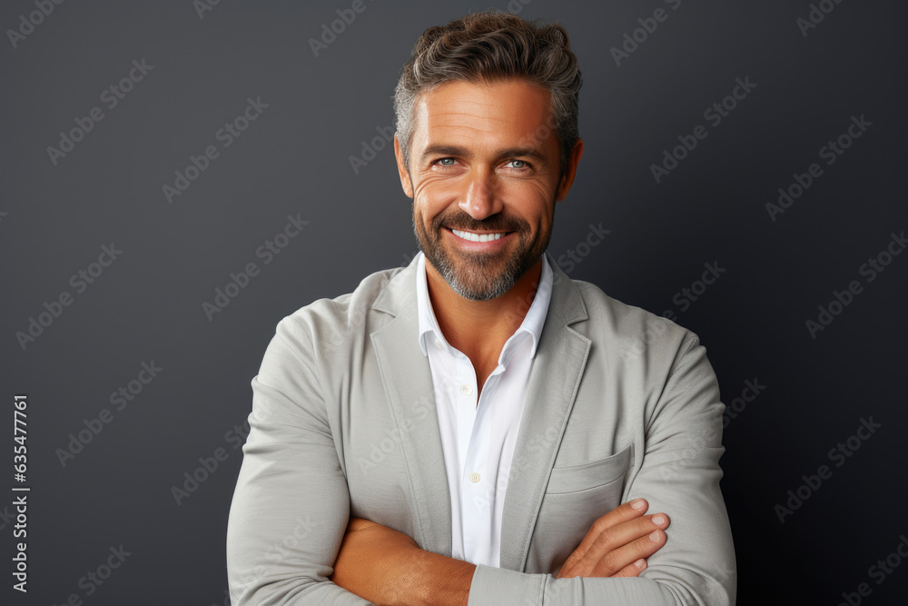 Assured Gentleman with Crossed Arms and Radiant Smile Assured Gentleman with Crossed Arms and Radiant Smile